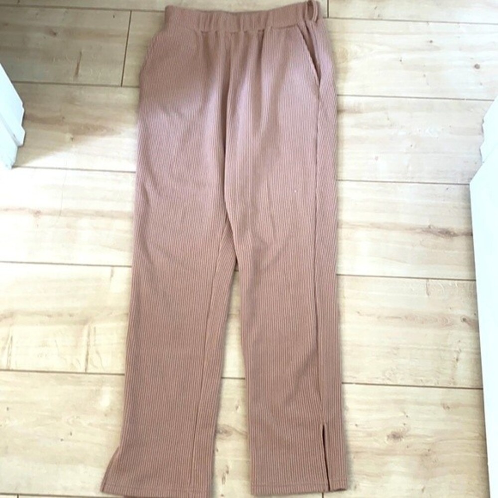 Kittenish Pants Tan Light Brown Wide Leg Waffle Lounge Samara Medium Neutral